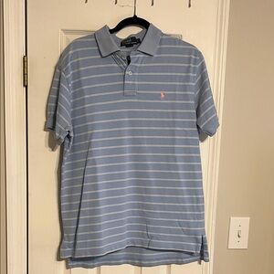 Polo by Ralph Lauren Men's Light Blue and White Striped Polo